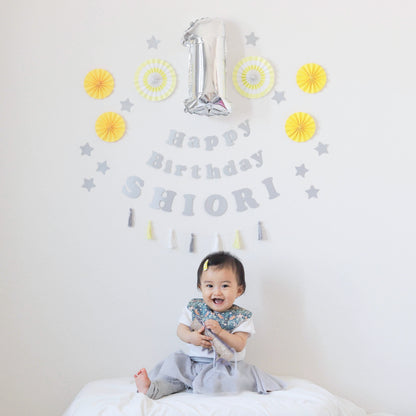 Paper fan birthday set (round letters)