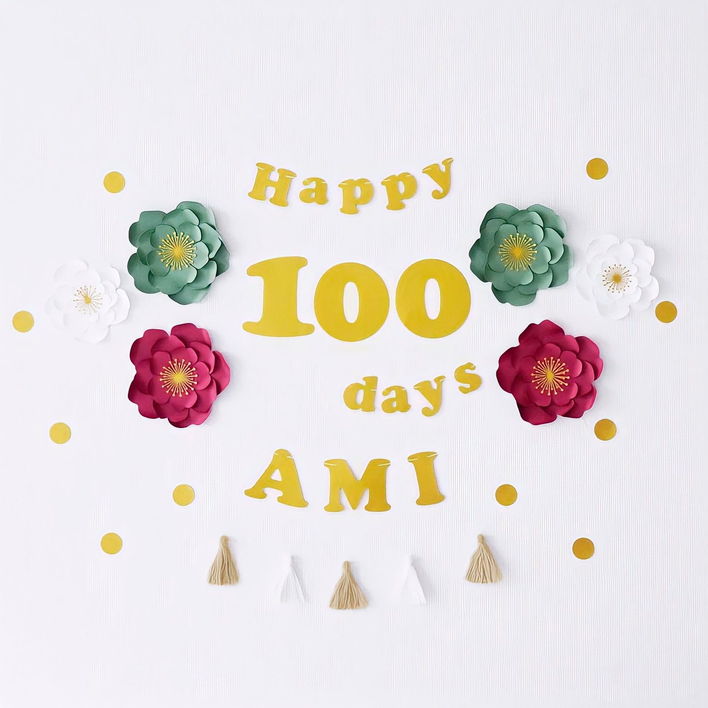 【ホリデー限定カラー】ジャンボフラワー100日祝い用セット（丸文字）