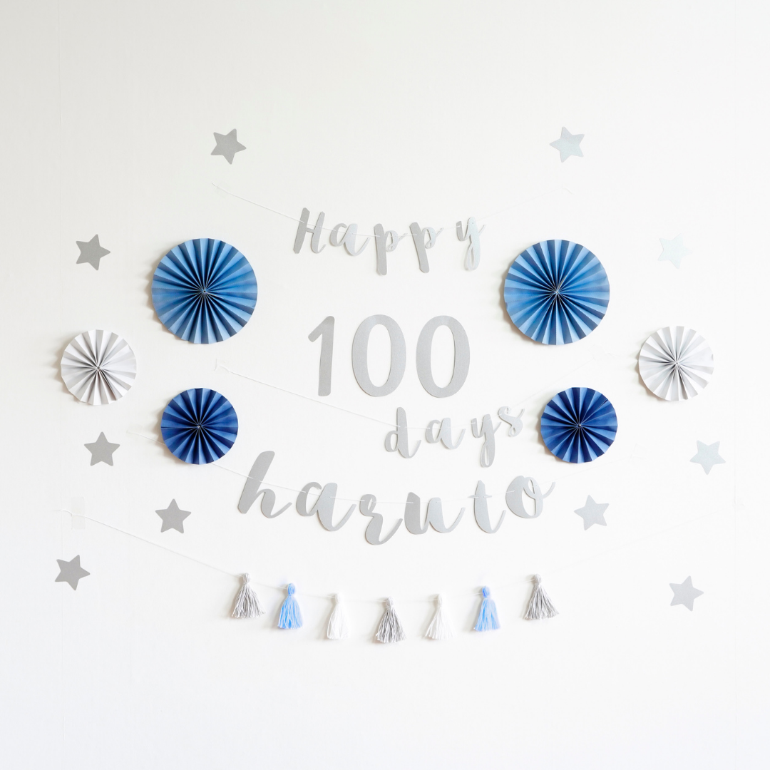 Paper fan 100th day celebration set (plain/cursive)