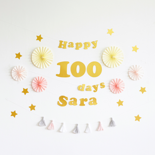 Paper fan 100th day celebration set (plain, round letters)