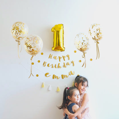 Confetti balloon birthday set (cursive)