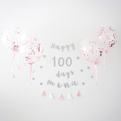 Confetti balloon 100th day celebration set (cursive)