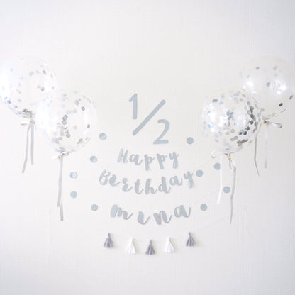 Confetti balloon half birthday set (cursive)